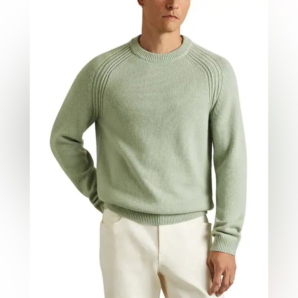 Reiss Men’s‎ Cloud Wool-Blend Raglan Sleeve Crewneck Jumper XXL Light Green